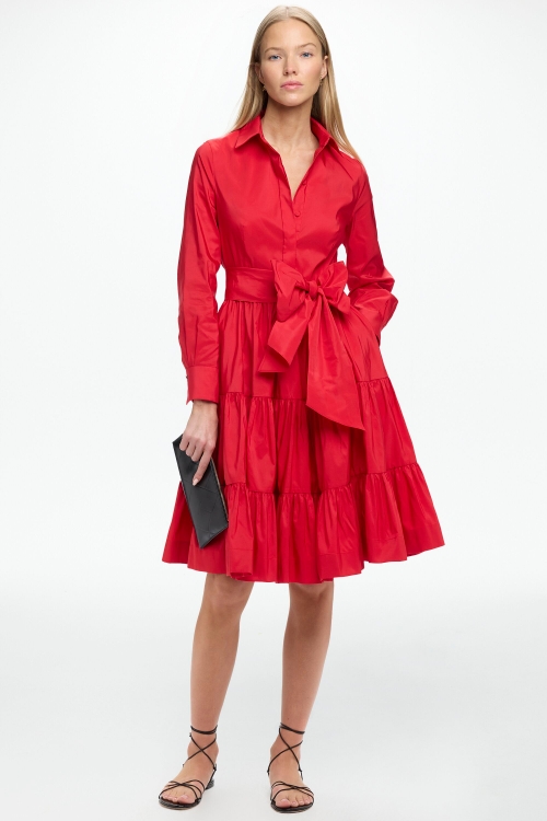 SASH-DETAILED TAFFETA SHORT SHIRT DRESS