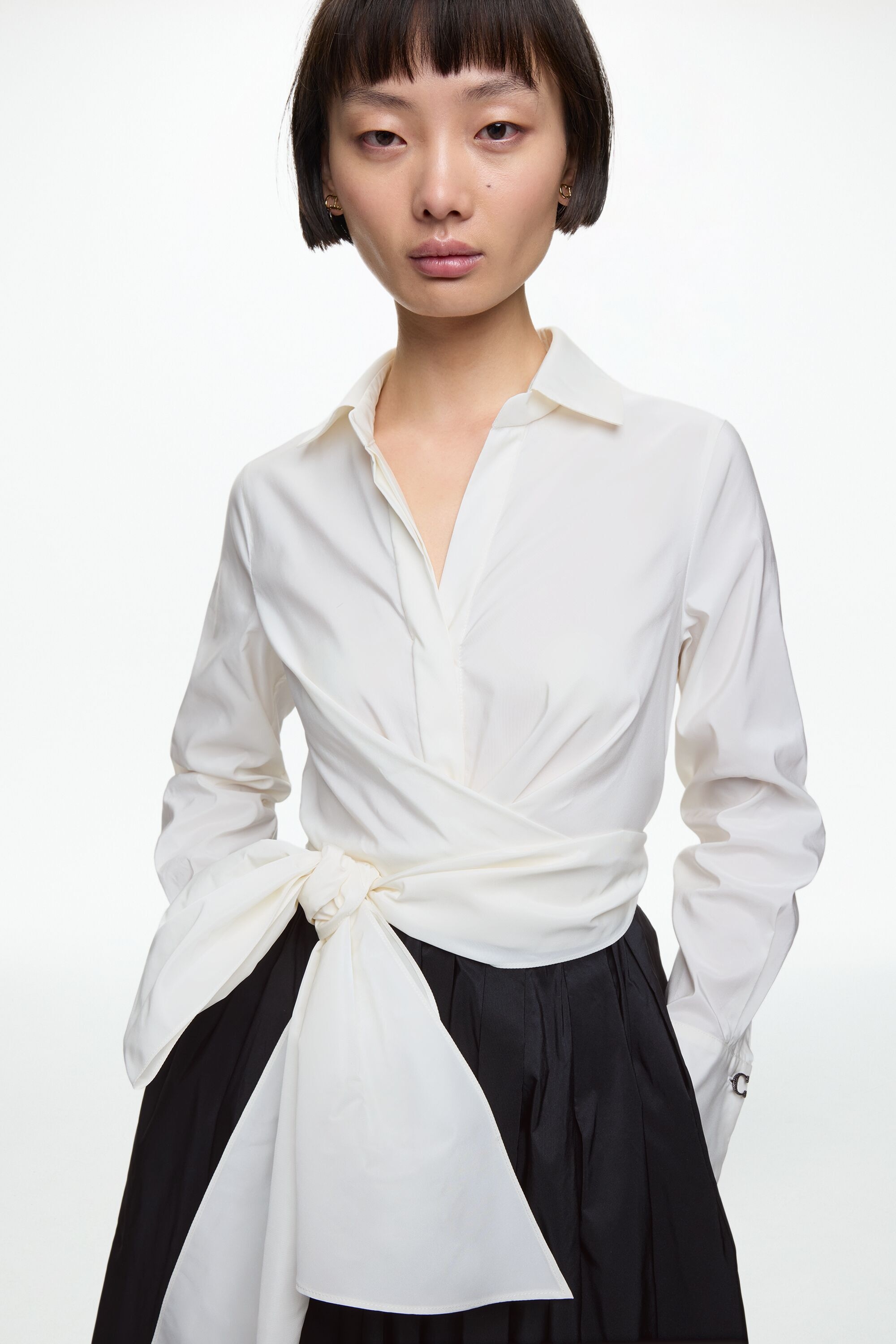 Bow-Detailed Taffeta Shirt Dress