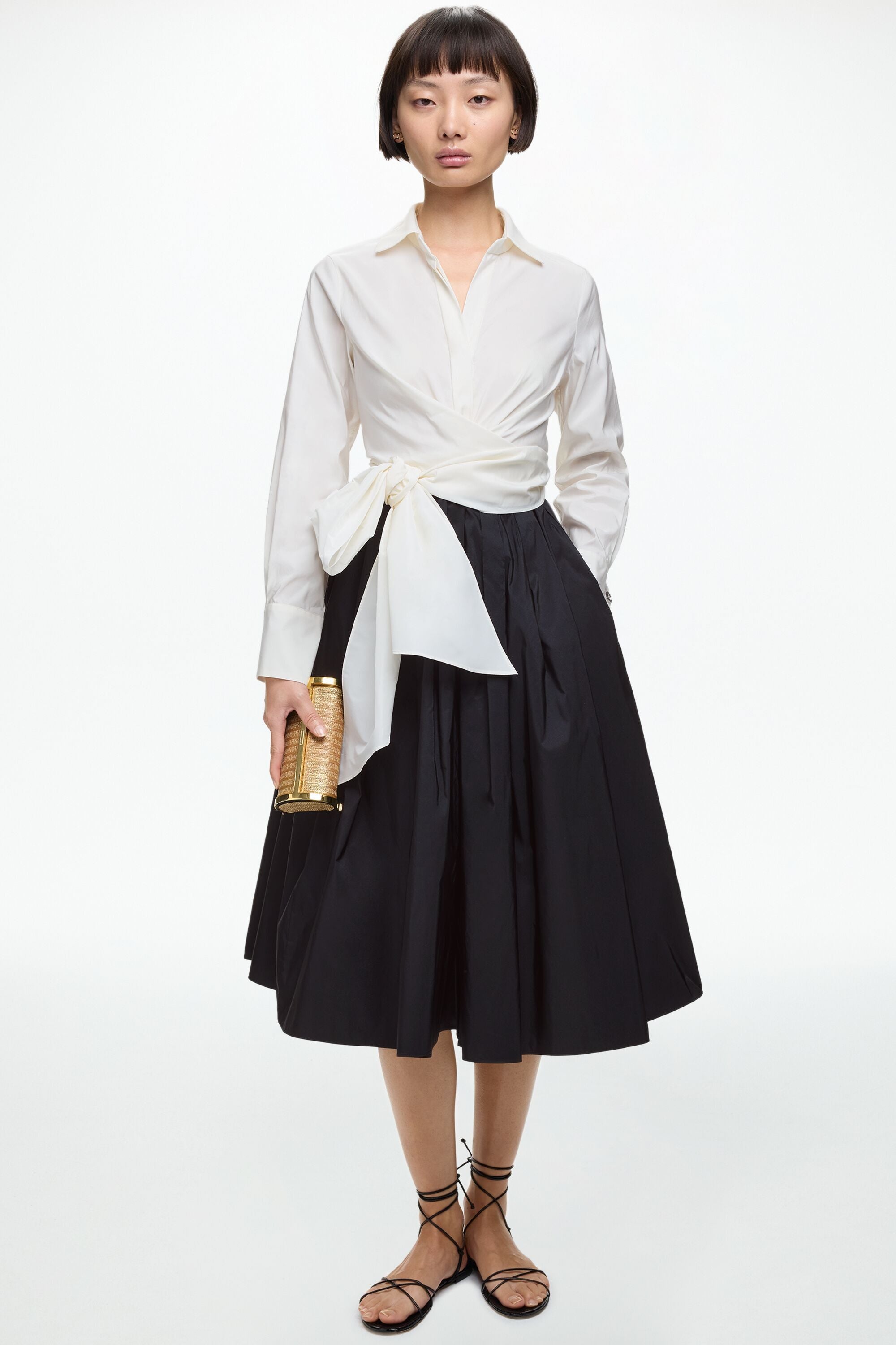 Bow-Detailed Taffeta Shirt Dress black/ivory - CH Carolina