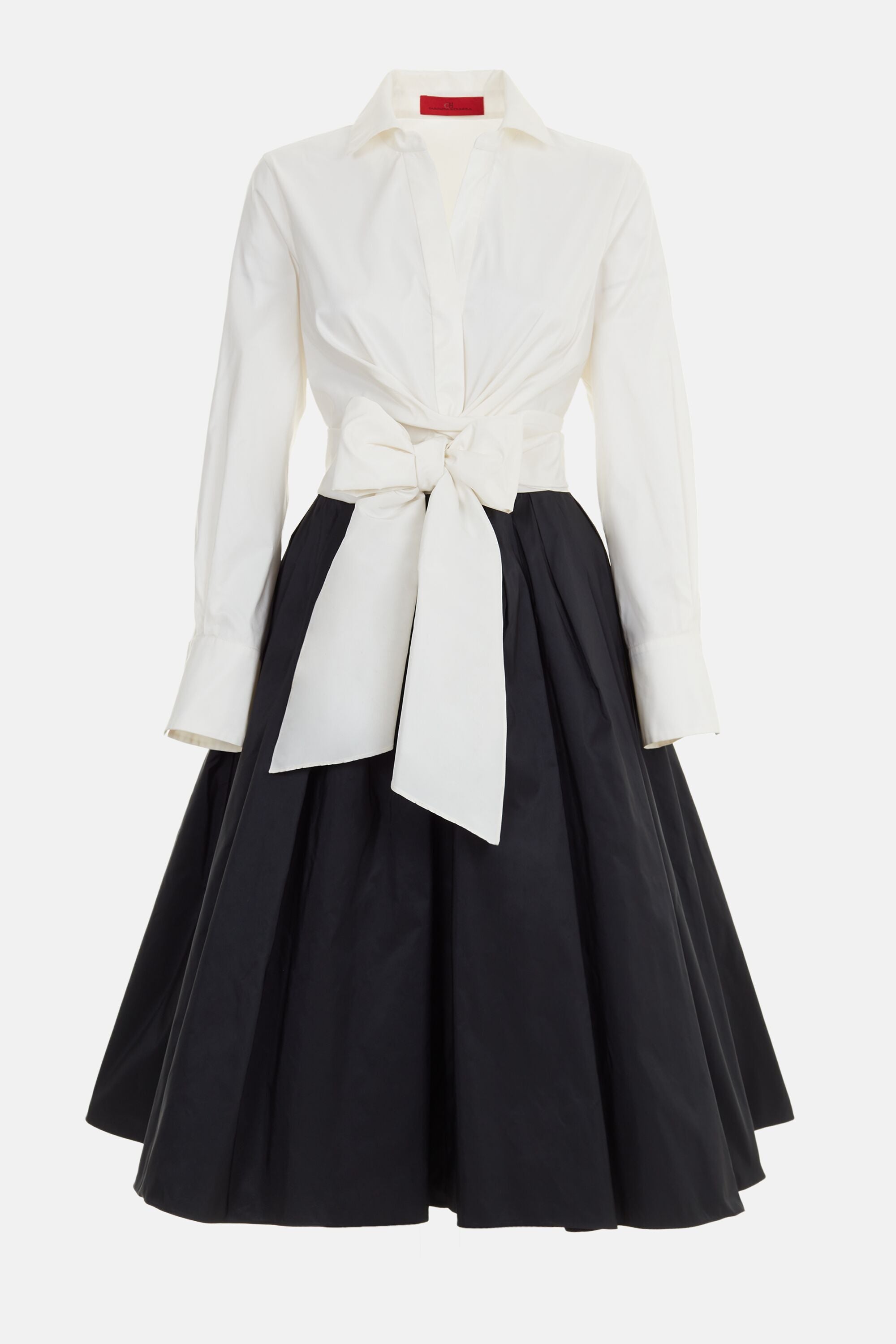 Bow-Detailed Taffeta Shirt Dress black/ivory - CH Carolina