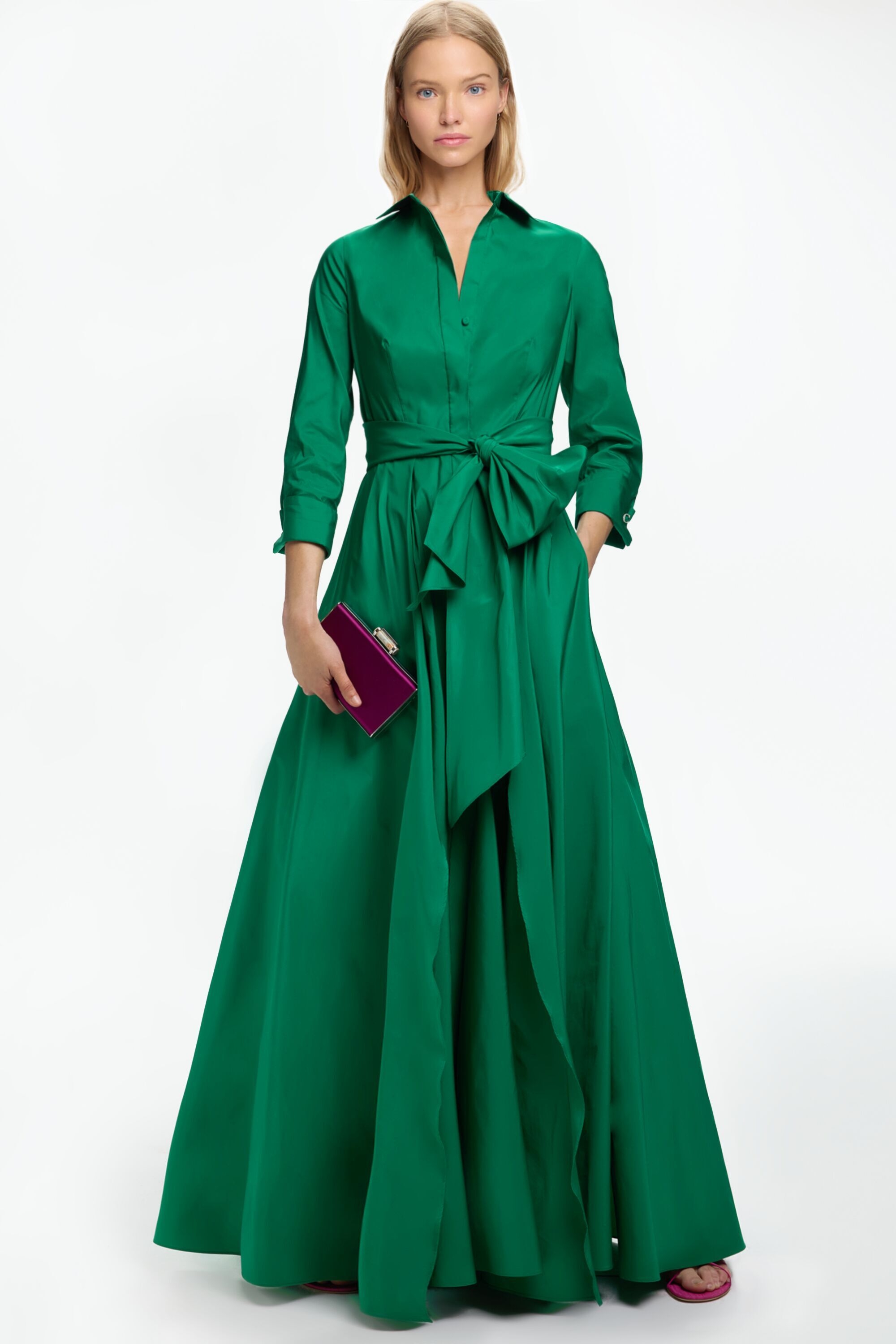 Taffeta Long Shirt Dress with Cufflinks