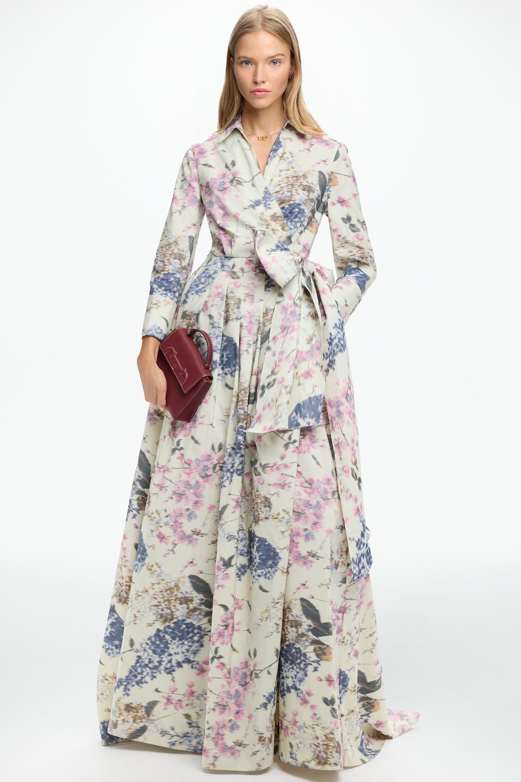 Flowery Print Chiné Long Dress with Cufflinks