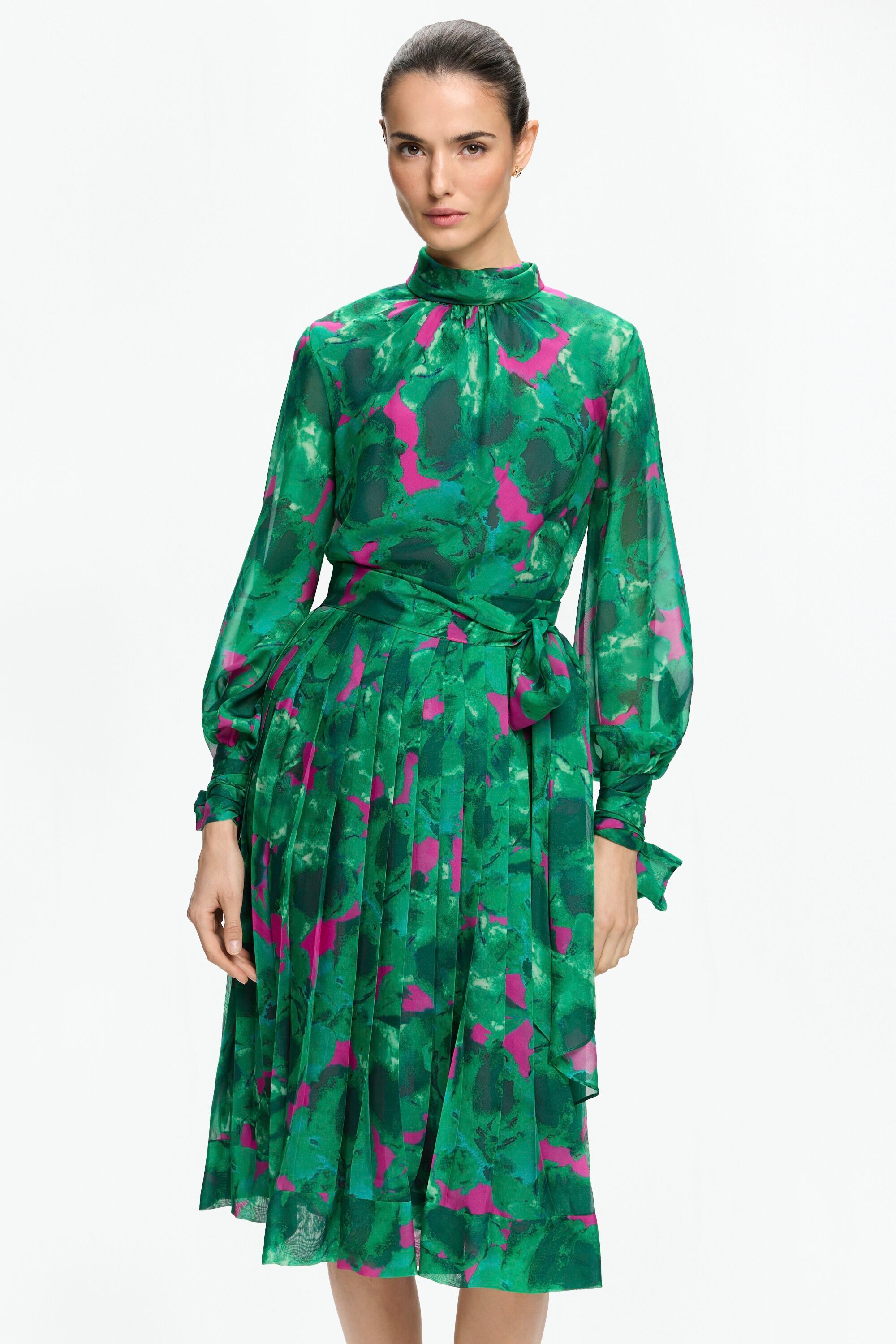 Vestido Midi de Crepé de Chine Estampado