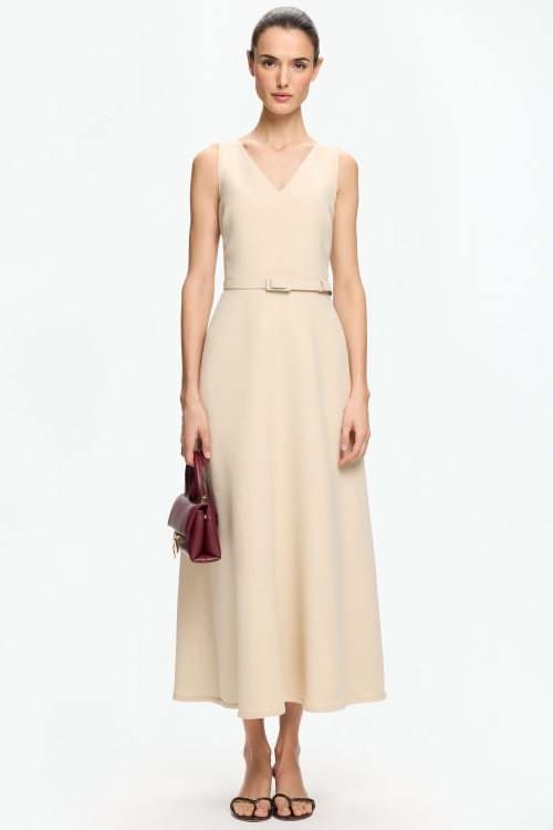 SLEEVELESS CREPE MIDI DRESS