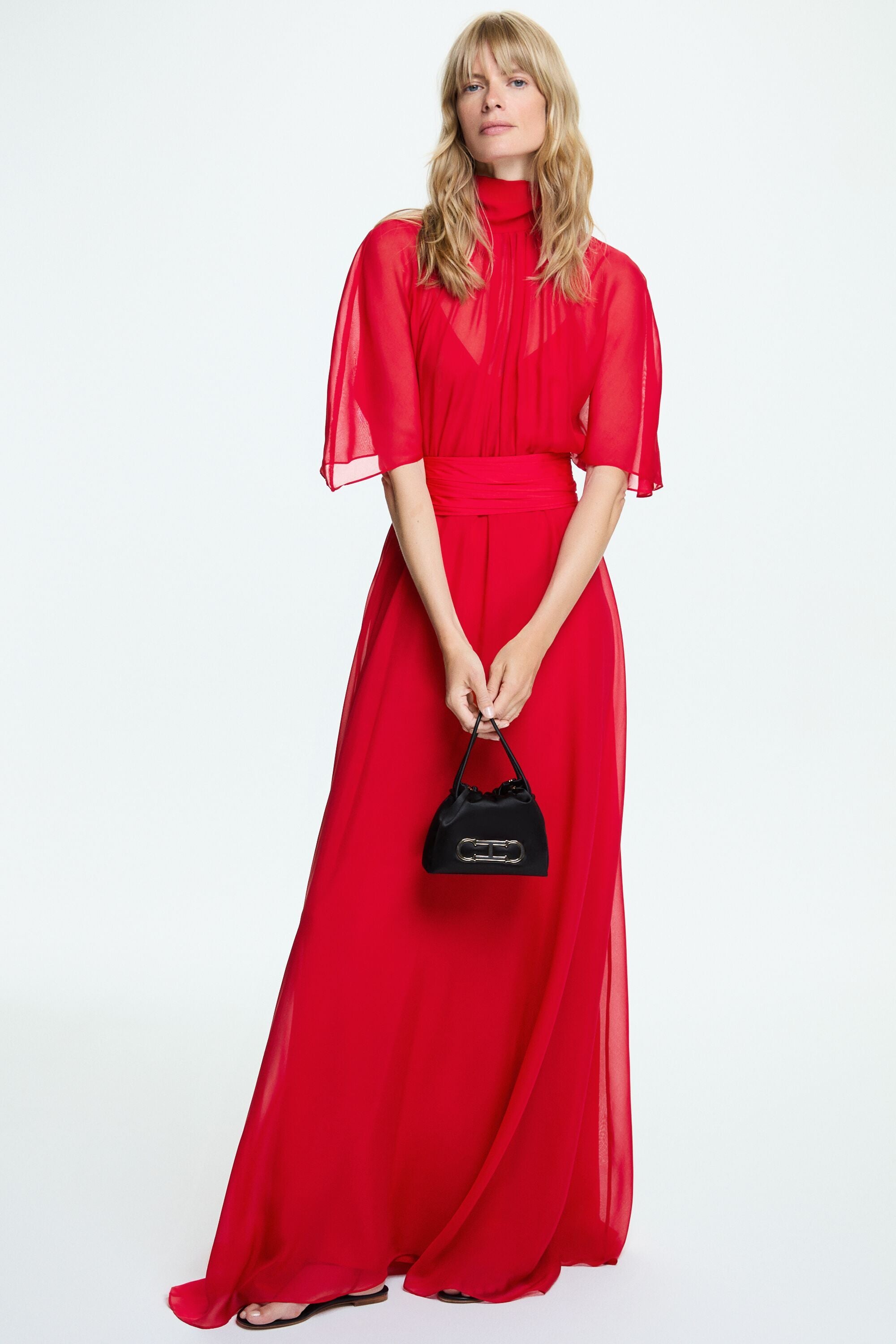 CH Carolina Herrera シルクシフォンシャツドレス 赤 Silk Chiffon Long Dress with Bow red - CH Carolina Herrera
