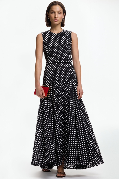 VESTIDO DE ENCAJE CON ESTAMPADO LUNARES