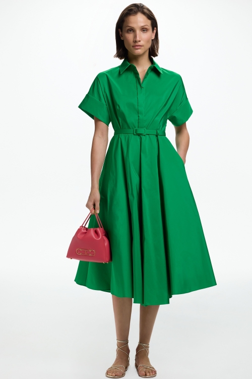 VESTIDO MIDI DE TAFETA CON CINTURÓN