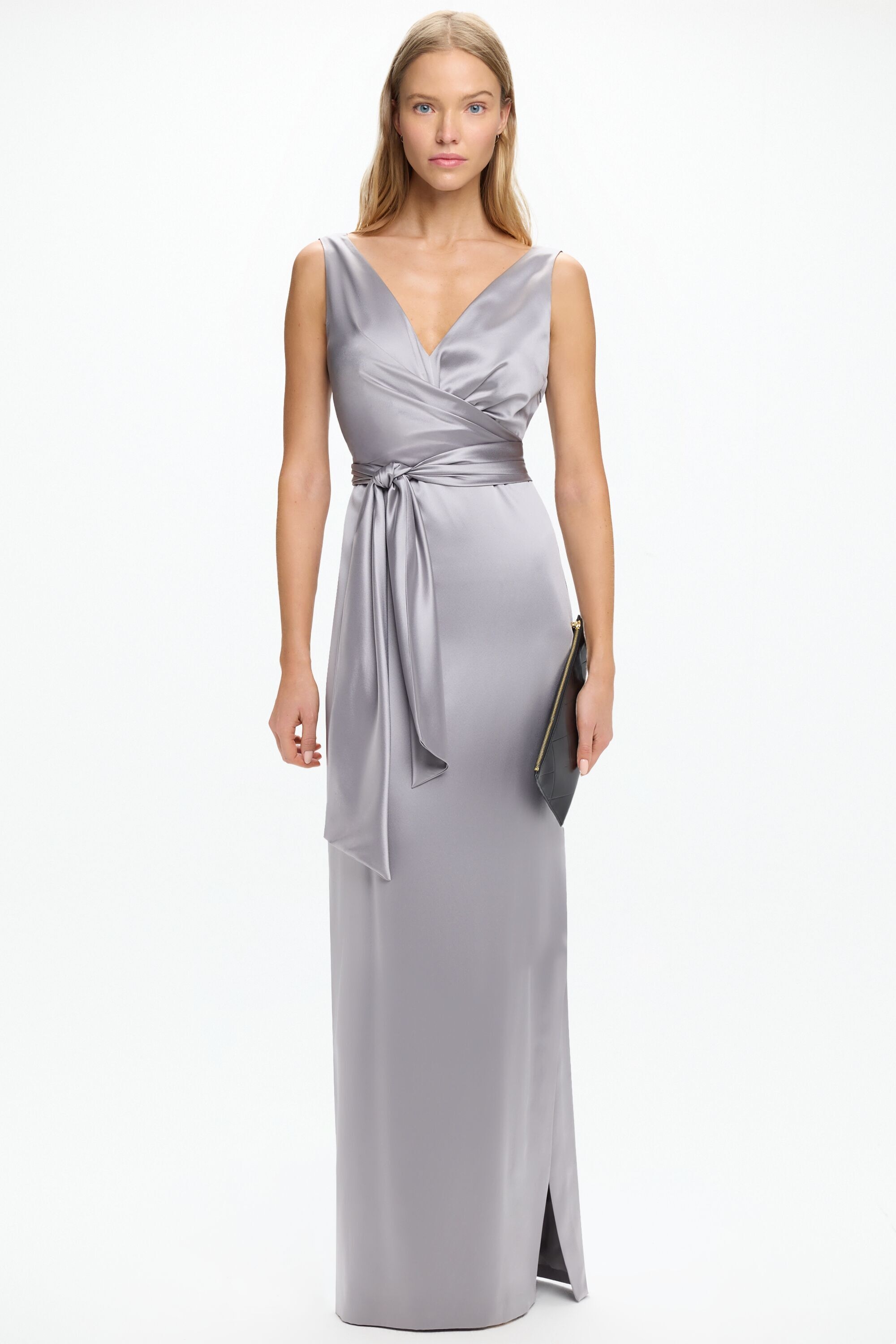 Draped Silk Satin Long Dress