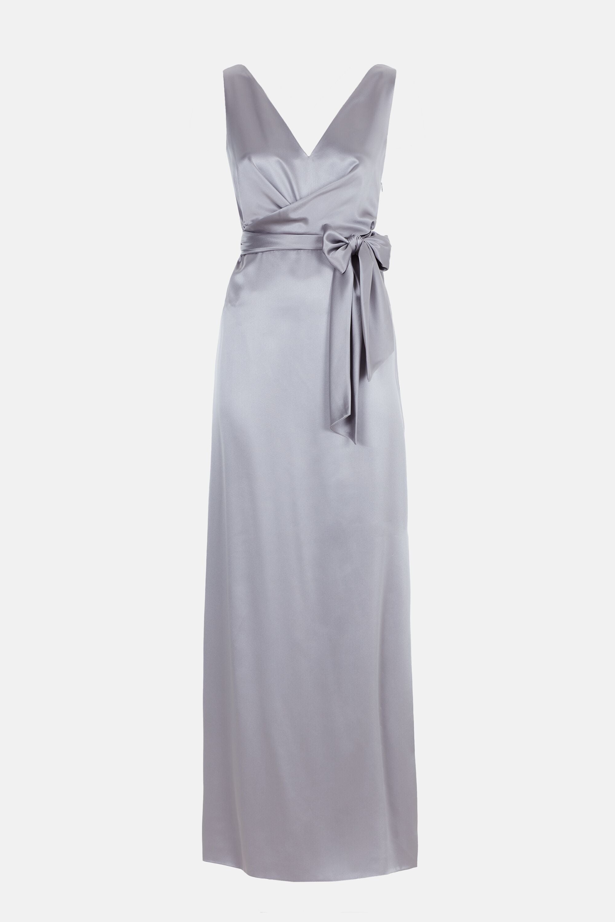 【送料&関税込】ChloAC Silk Dress With Frontal Drapery Draped Silk Satin Long Dress silver - CH Carolina Herrera