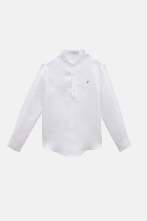 LINEN HALF-PLACKET SHIRT WITH MANDARIN COLLAR