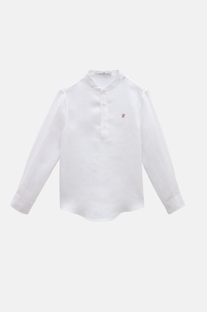 Linen Half-Placket Shirt with Mandarin Collar