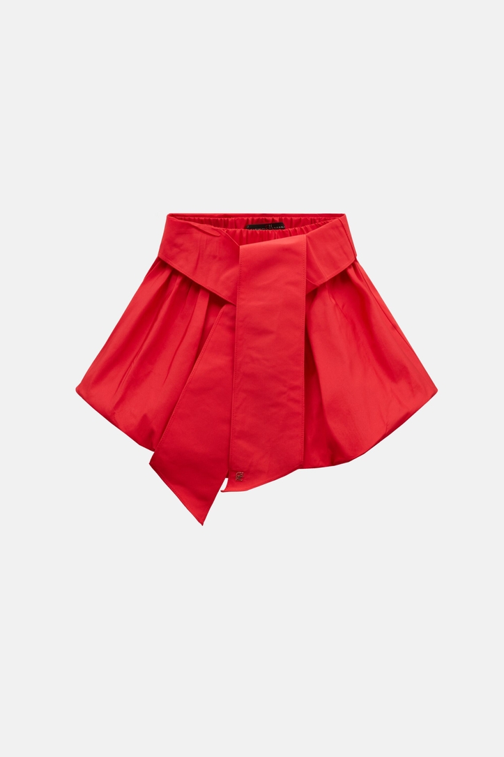 Belt-Detailed Taffeta Balloon Skirt