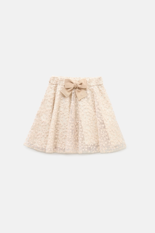 BOW-DETAILED EMBROIDERED TULLE SKIRT