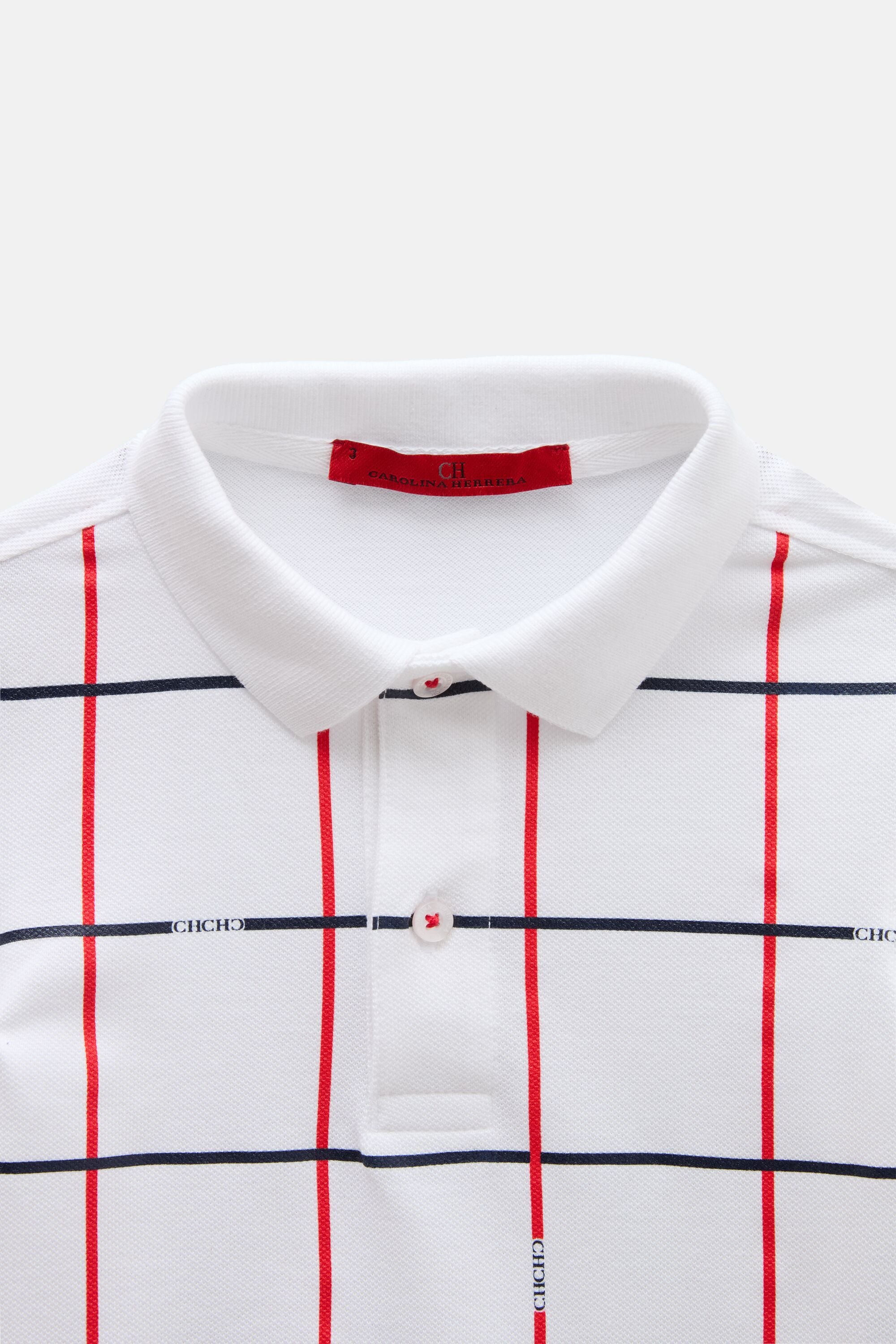 CH Windowpane Print Piqué Polo Shirt white - CH Carolina