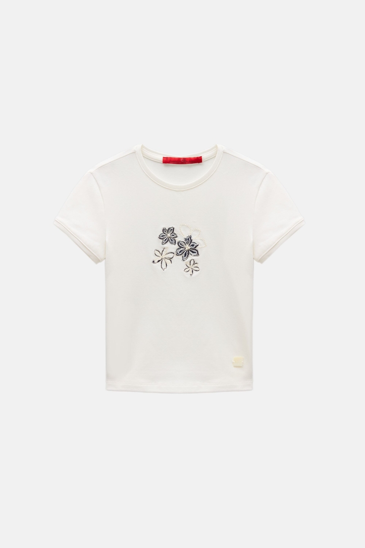 Embroidered T-Shirt with Flowers