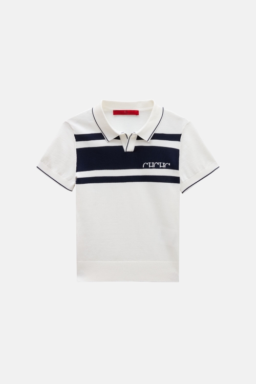 STRIPED KNIT OPEN POLO SHIRT