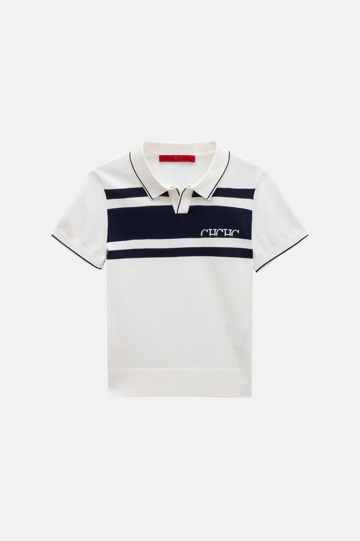 Striped Knit Open Polo Shirt