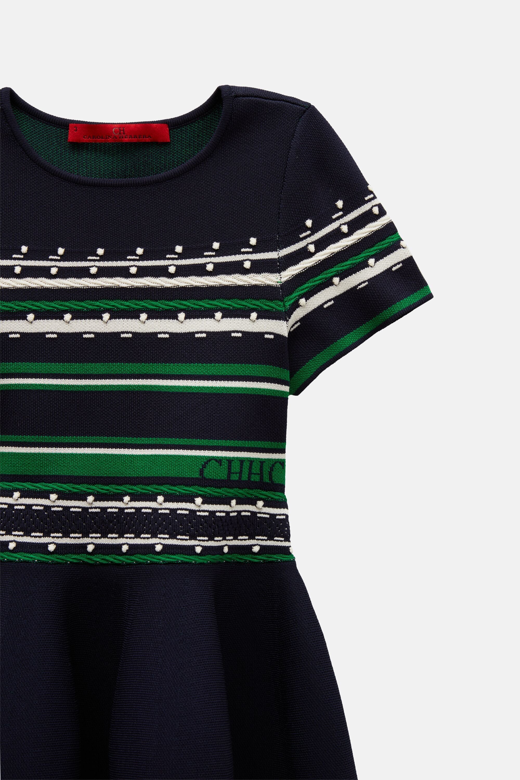 Striped Jacquard Knit Dress navy/green/white - CH Carolina