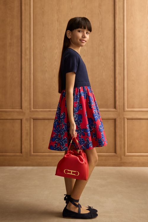 KNIT AND PRINT POPLIN DRESS
