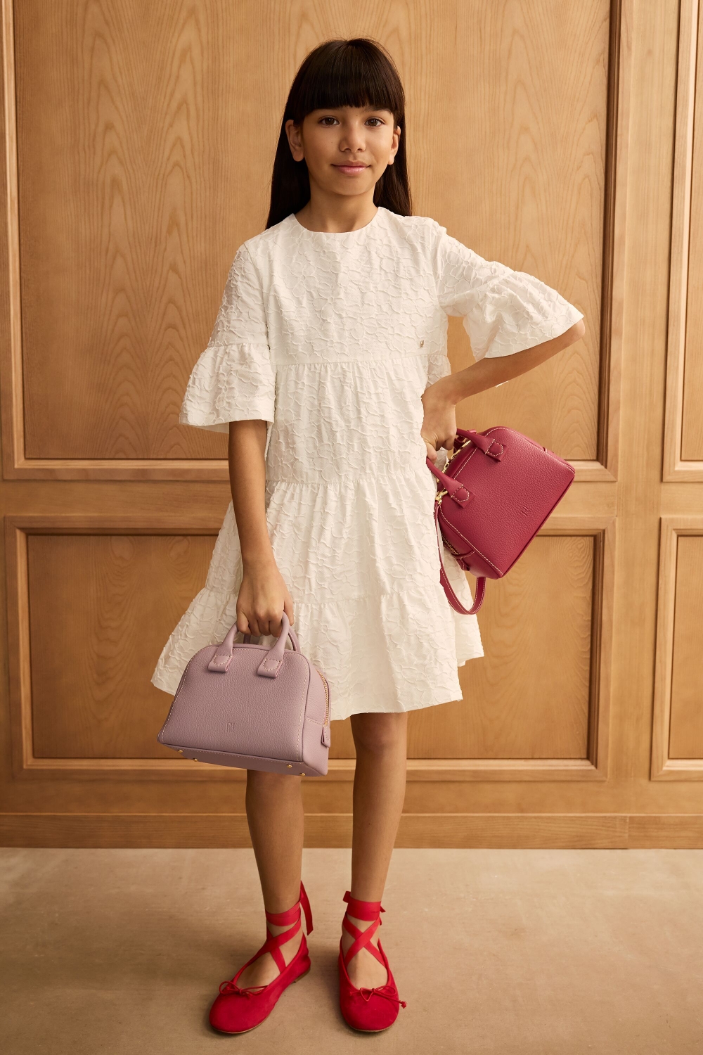 RUFFLED FLORAL BROCADE DRESS