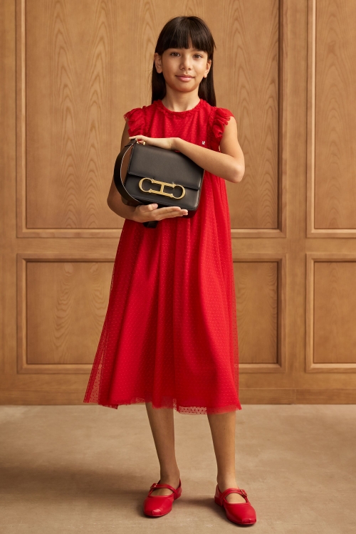 RUFFLED PLUMETIS DRESS