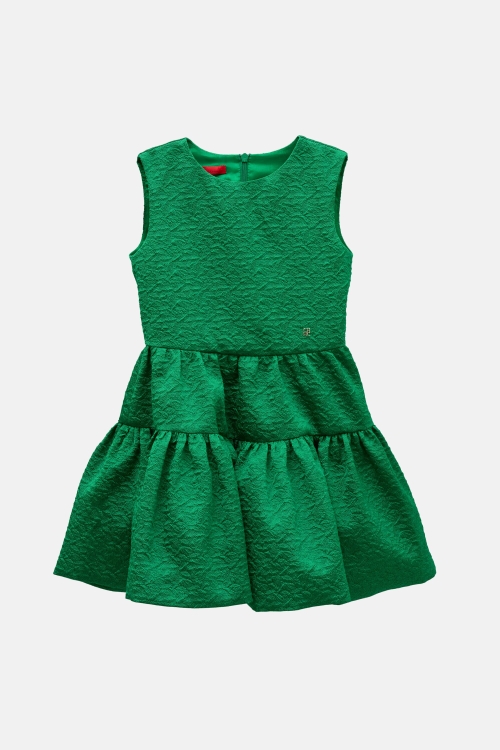 VESTIDO DE BROCADO CON VOLANTES