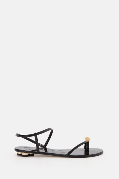 Royal Patent Leather Flat Sandals - BLACK