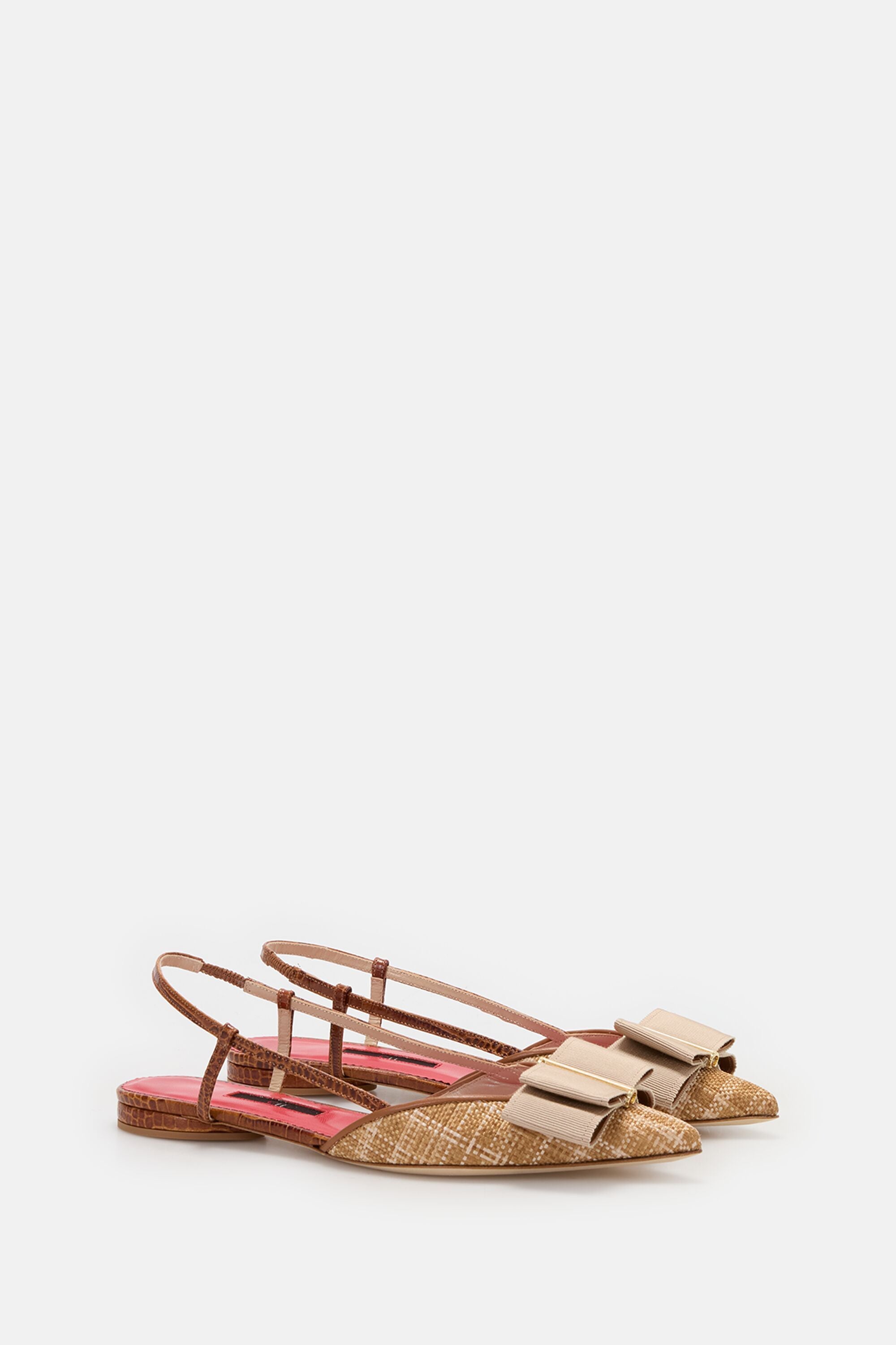 Lacito Insignia Raffia and Leather Slingback Flats natural
