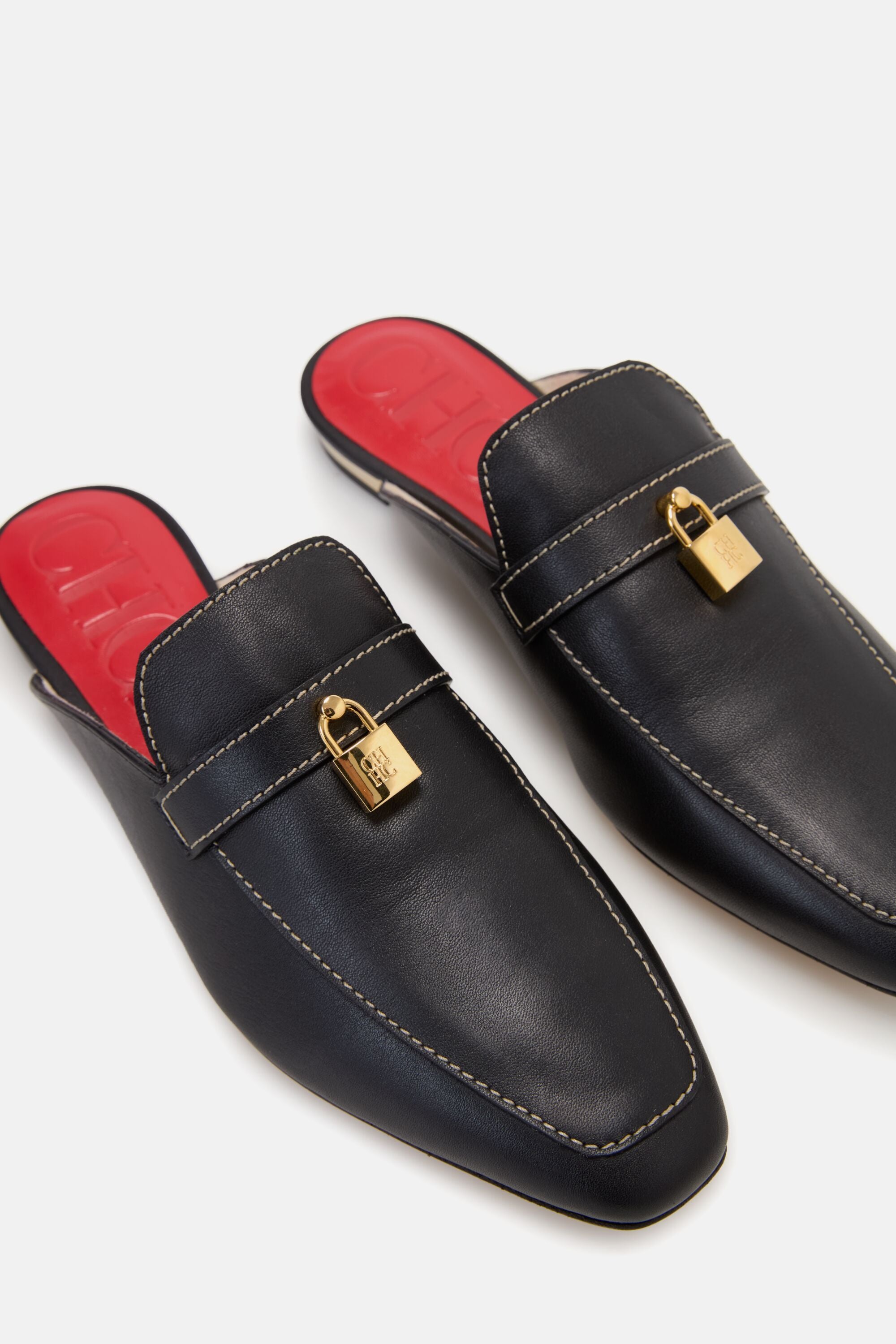 Matryoshka Locked Leather Mules black - CH Carolina Herrera United
