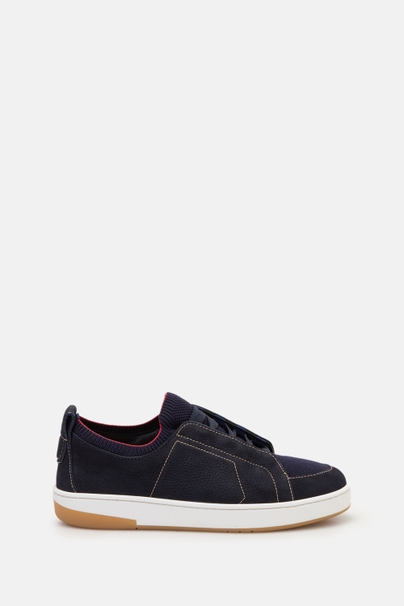 Blasón Leather and Technical Knit Sneakers - NAVY