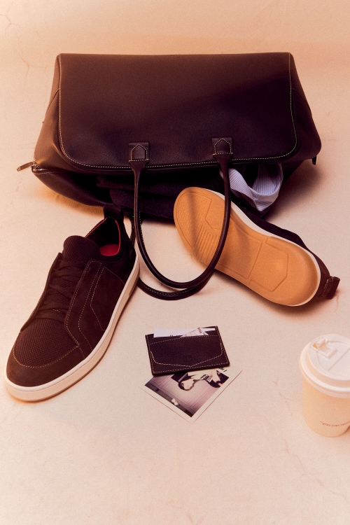 BLASÓN LEATHER AND TECHNICAL KNIT SNEAKERS