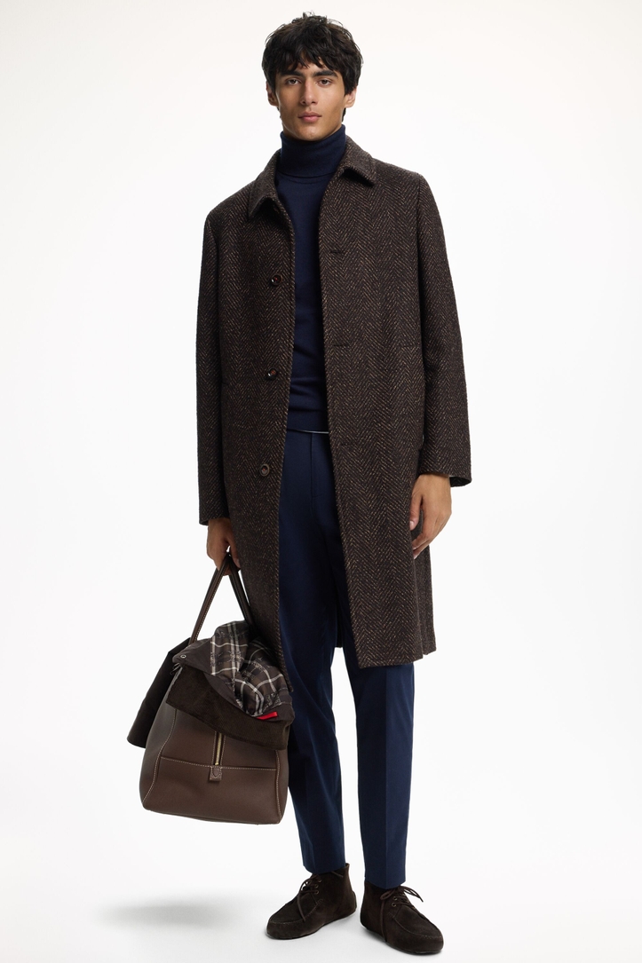 Herringbone-Textured Wool Coat