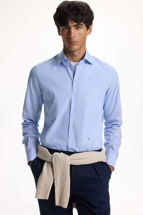 CAMISA DE SARGA DE MIL RAYAS CUELLO ITALIANO