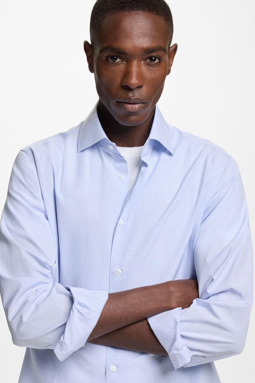 MICRO-CHECKED POPLIN SHIRT WITH SPREAD COLLAR