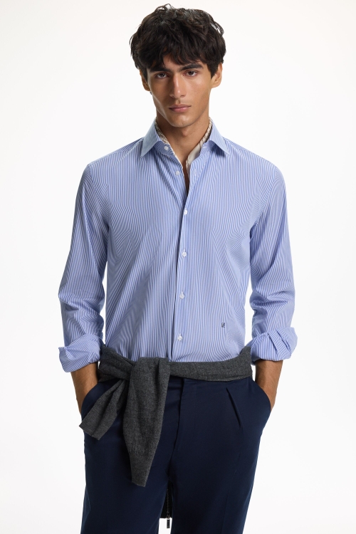 PINSTRIPED POPLIN SHIRT WITH SPREAD COLLAR