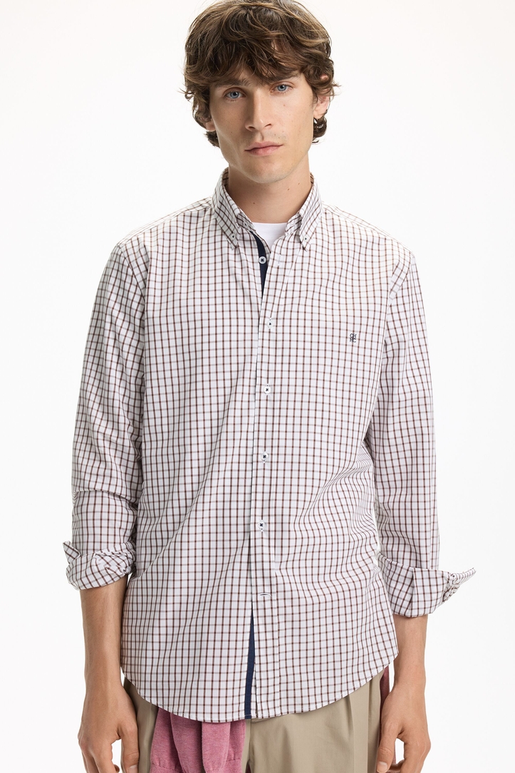 Checked Poplin Shirt with Grosgrain