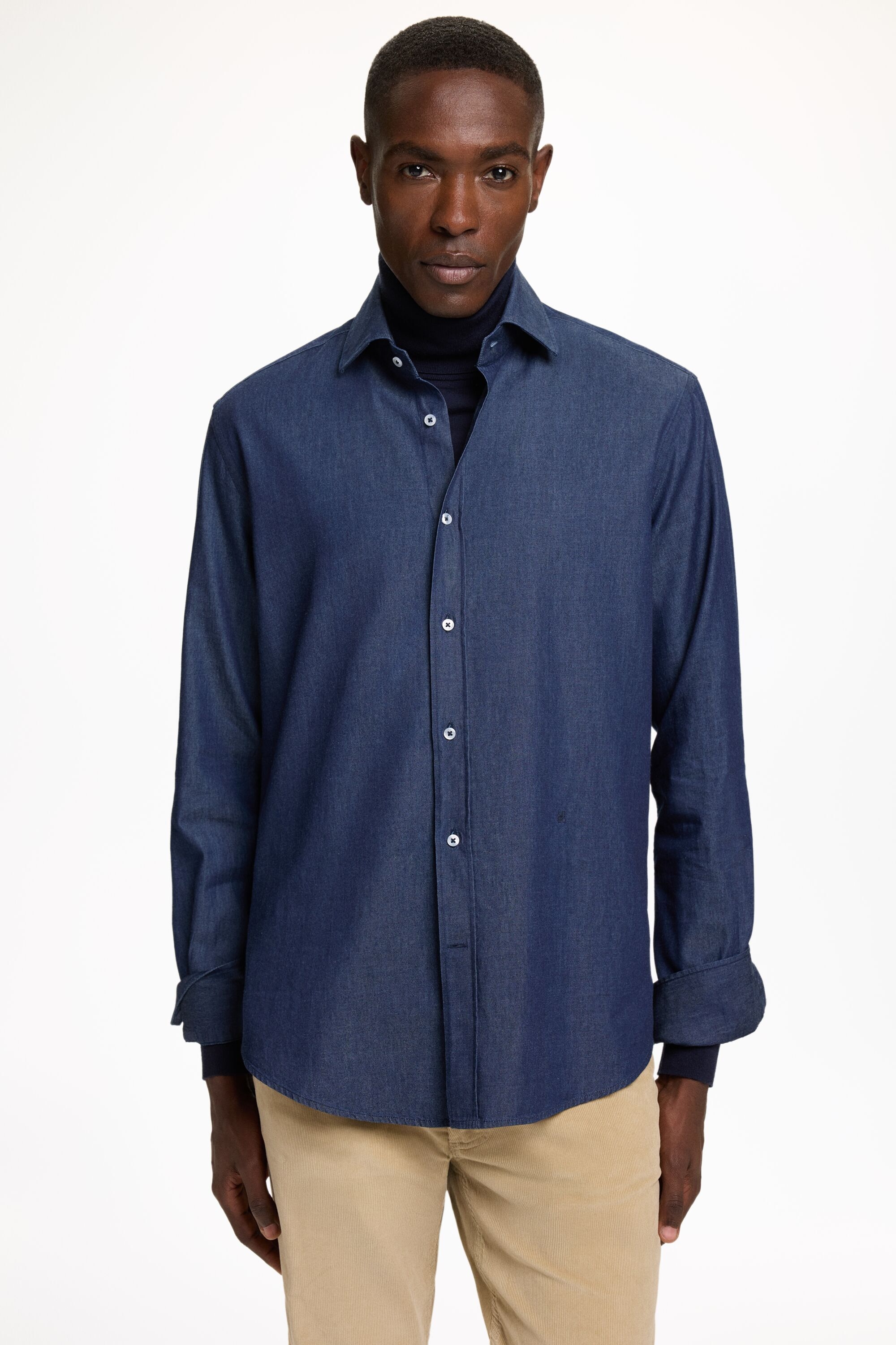 Denim Shirt with Spread Collar