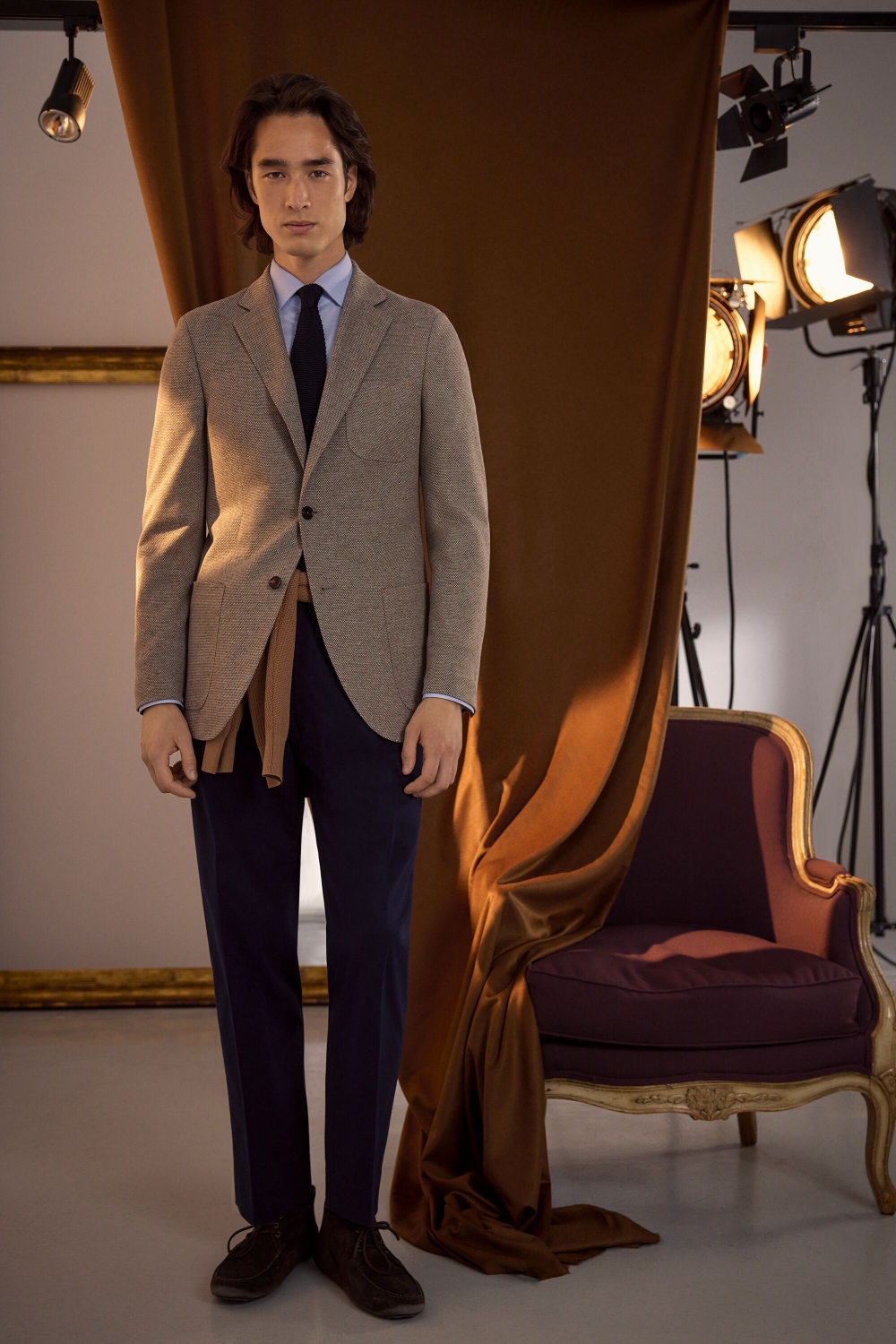TEXTURED COTTON KNIT RELAXED FIT BLAZER