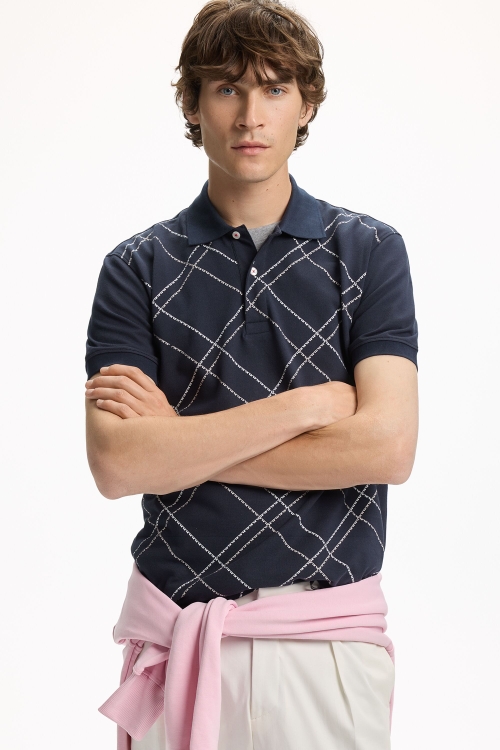 CH CHECKERED PRINT PIQUÉ POLO SHIRT