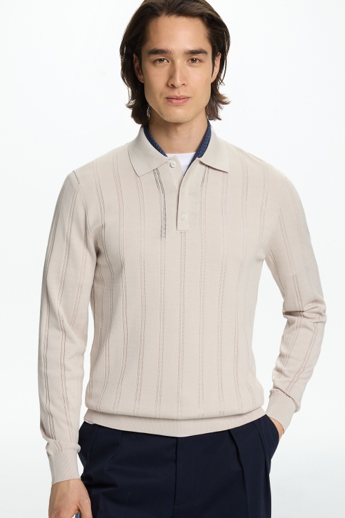 STRIPED SILK KNIT POLO SHIRT