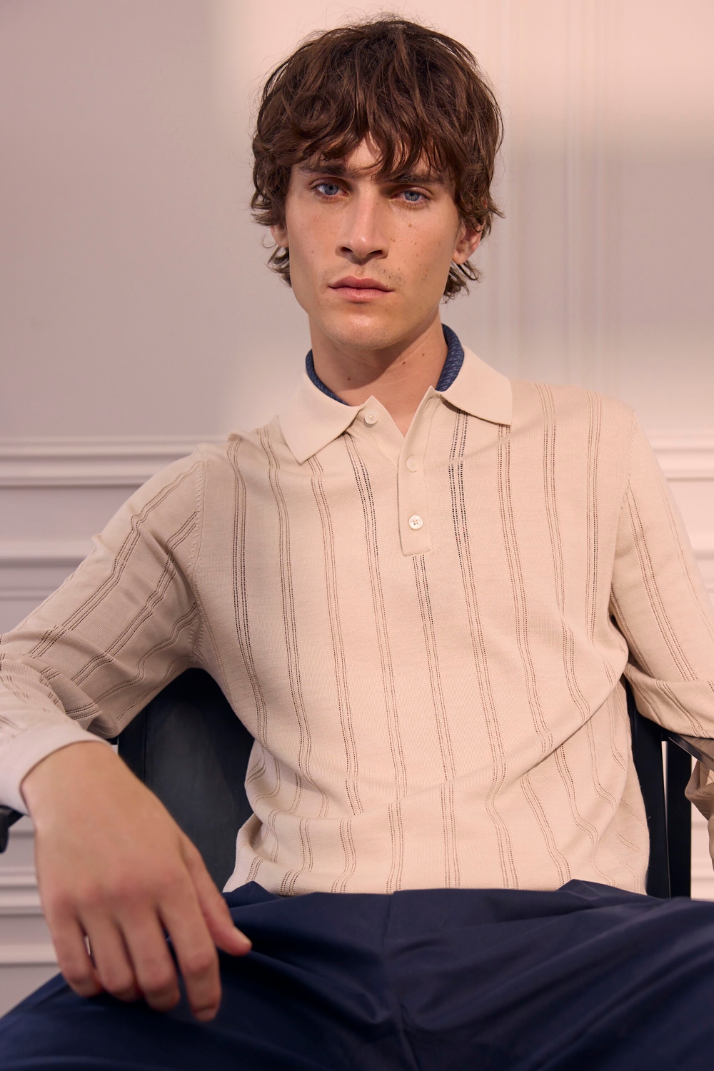 STRIPED SILK KNIT POLO SHIRT