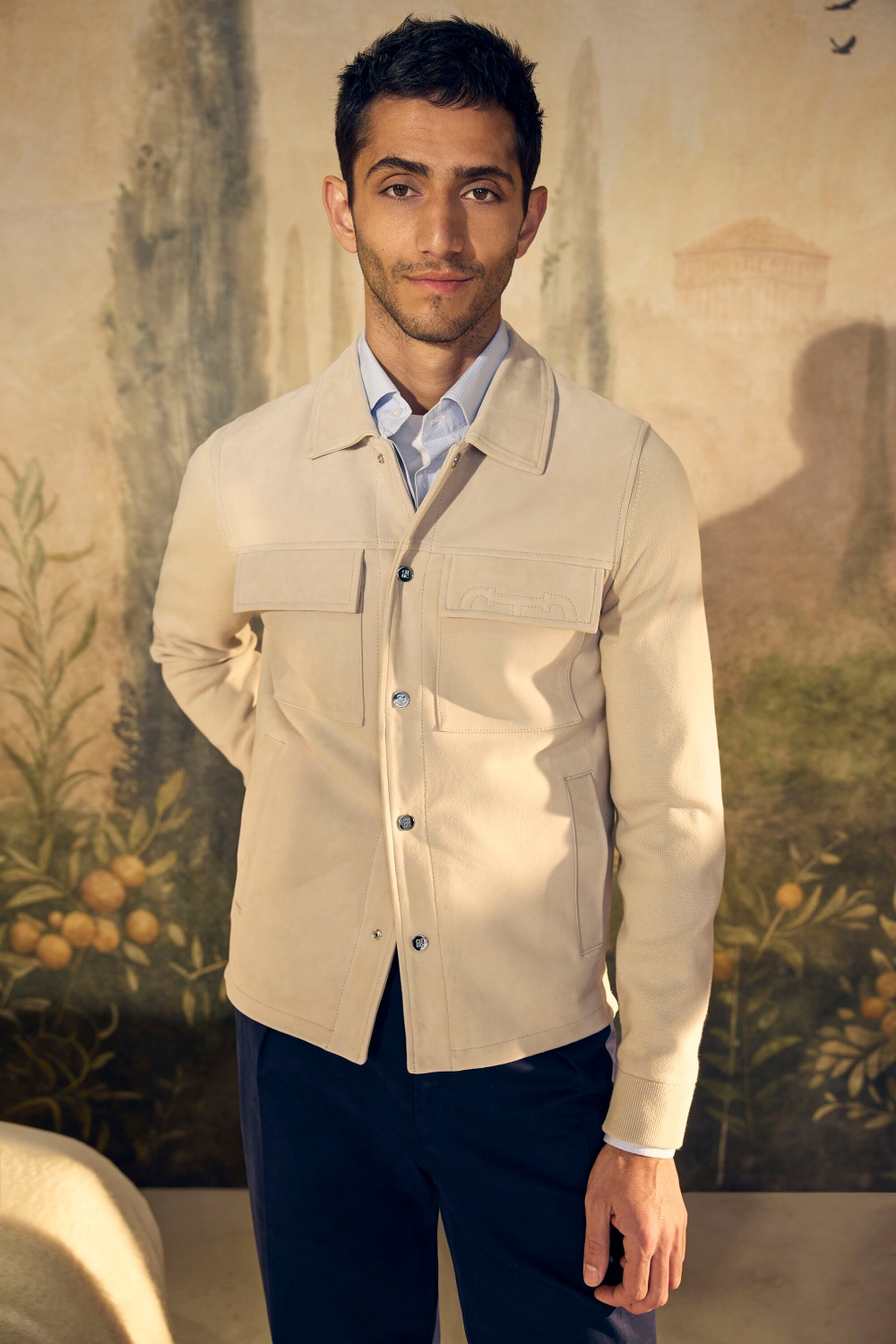 DOMA INSIGNIA SUEDE AND KNIT OVERSHIRT