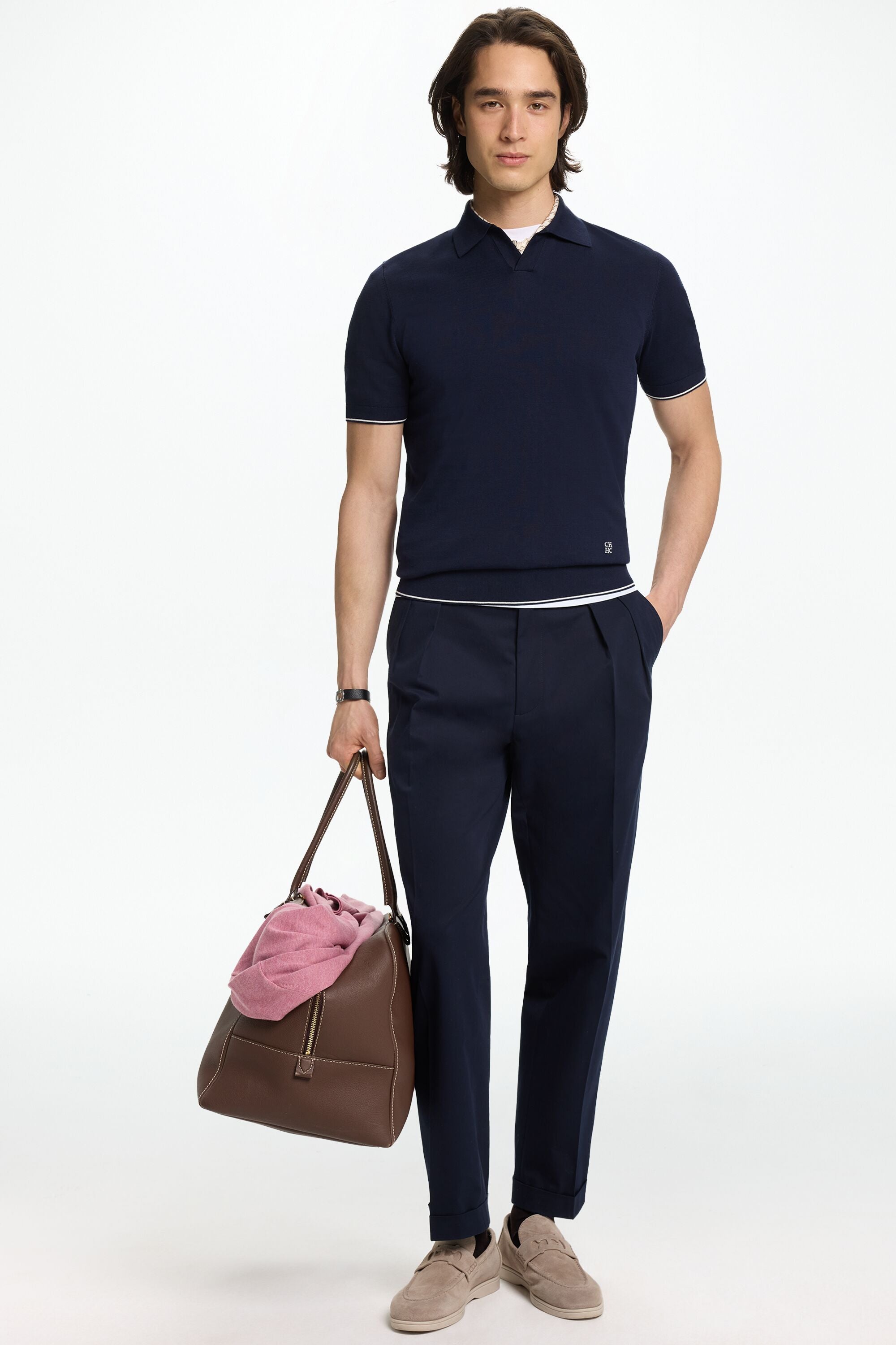 Knit Open Polo Shirt navy - CH Carolina Herrera United States