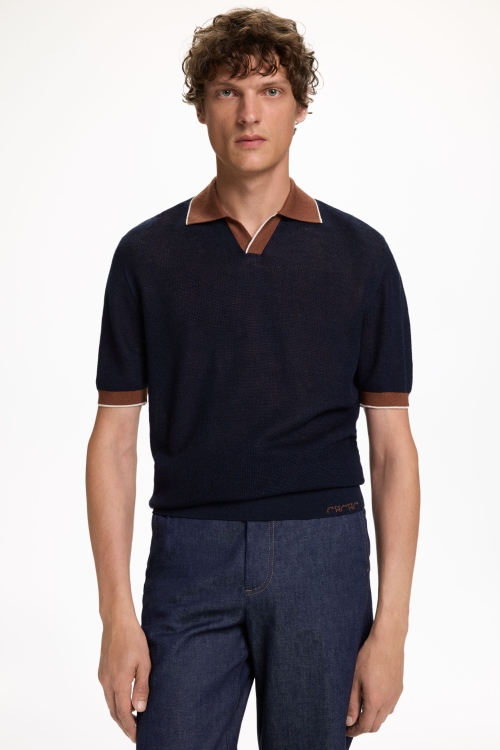 OPEN COLLAR LINEN POLO