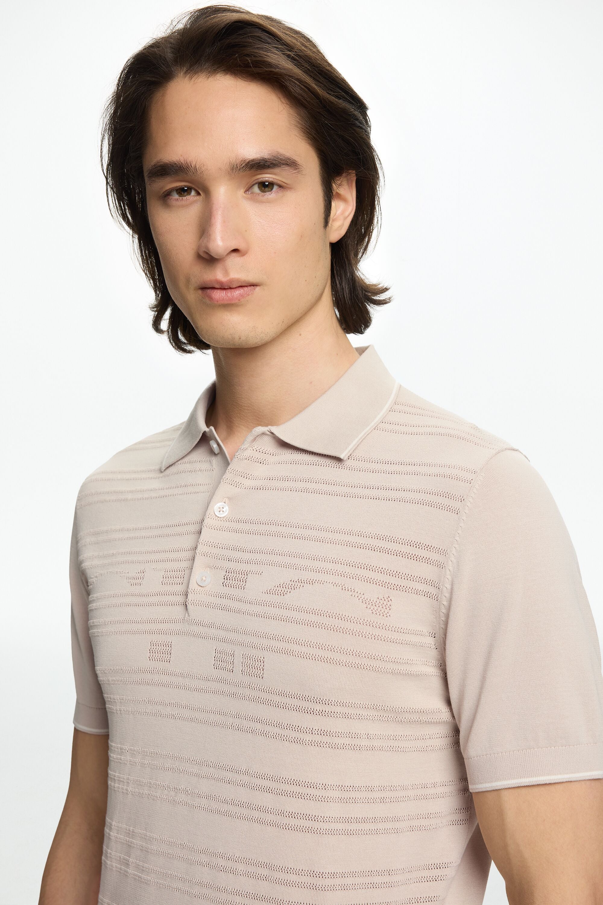 CH Textured Knit Polo Shirt stone - CH Carolina Herrera