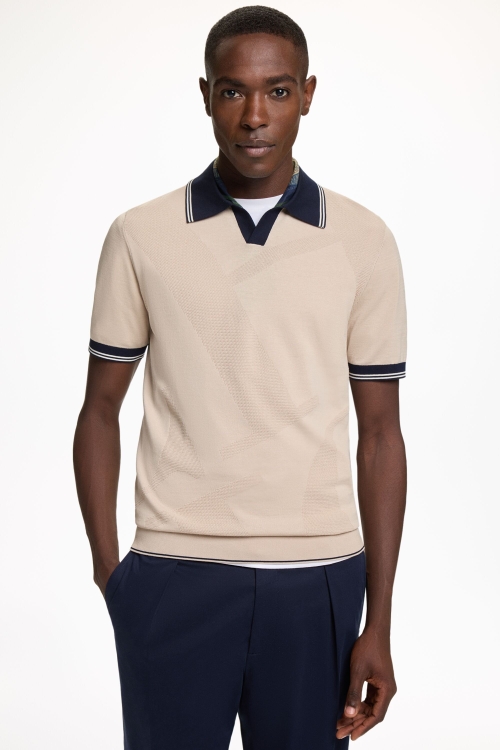 KNIT OPEN POLO SHIRT WITH CH INTARSIA