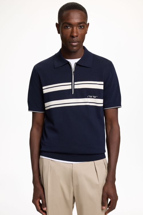 KNIT HALF-ZIP POLO SHIRT WITH INTARSIA