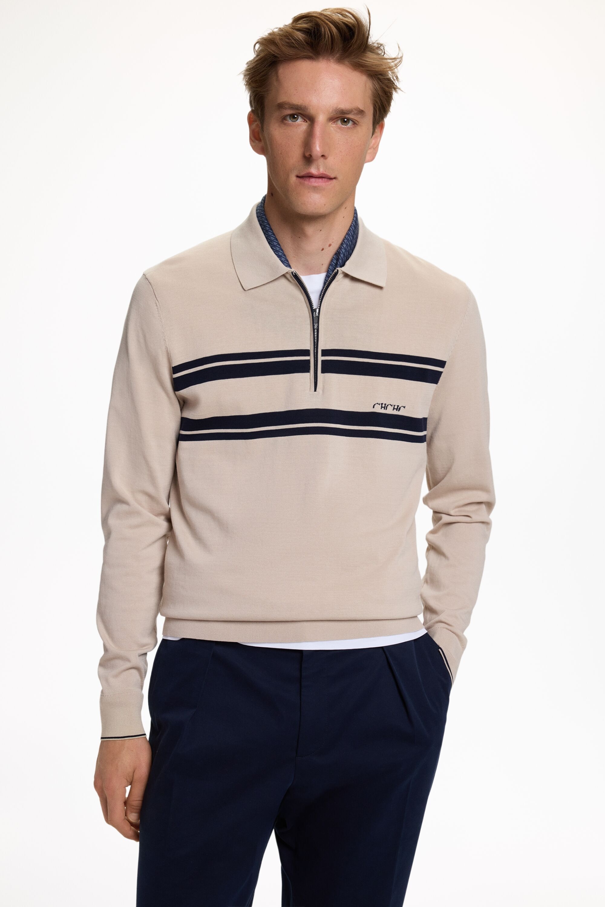 Polo de Punto con Intarsia Cremallera