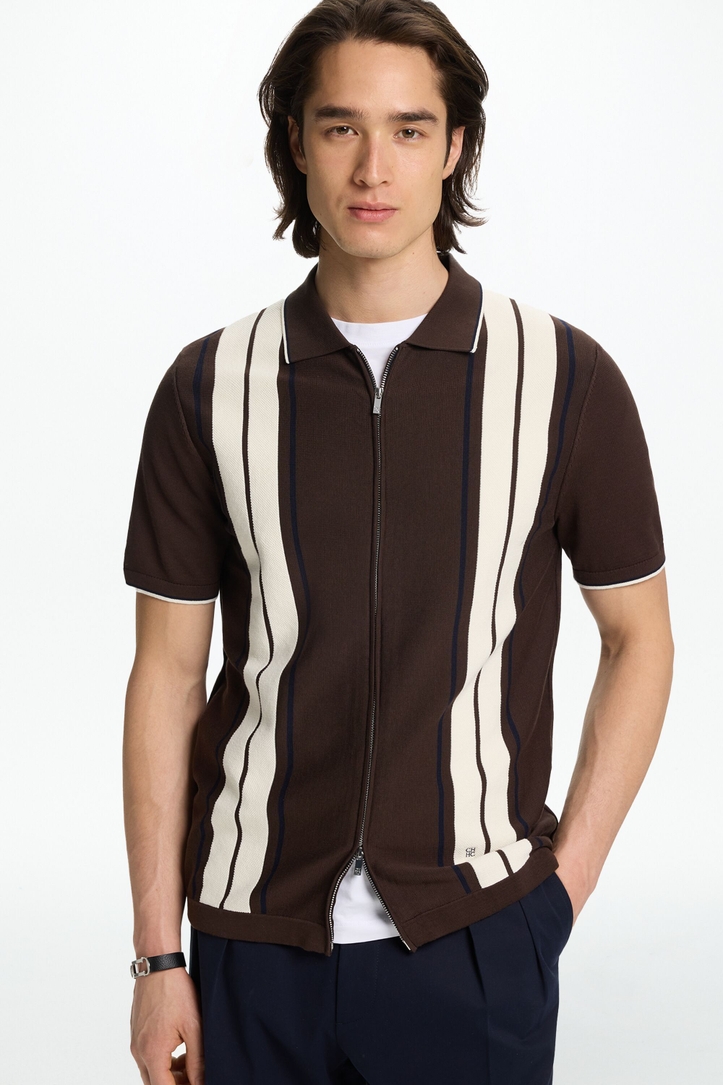 Camisa de Punto de Rayas Cremallera
