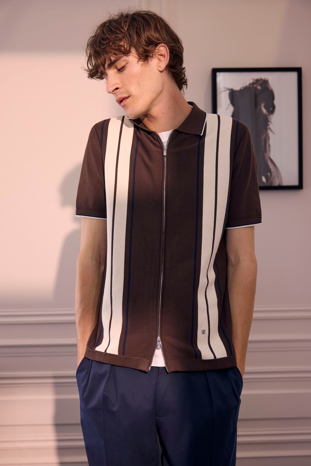 FULL-ZIP STRIPED KNIT SHIRT